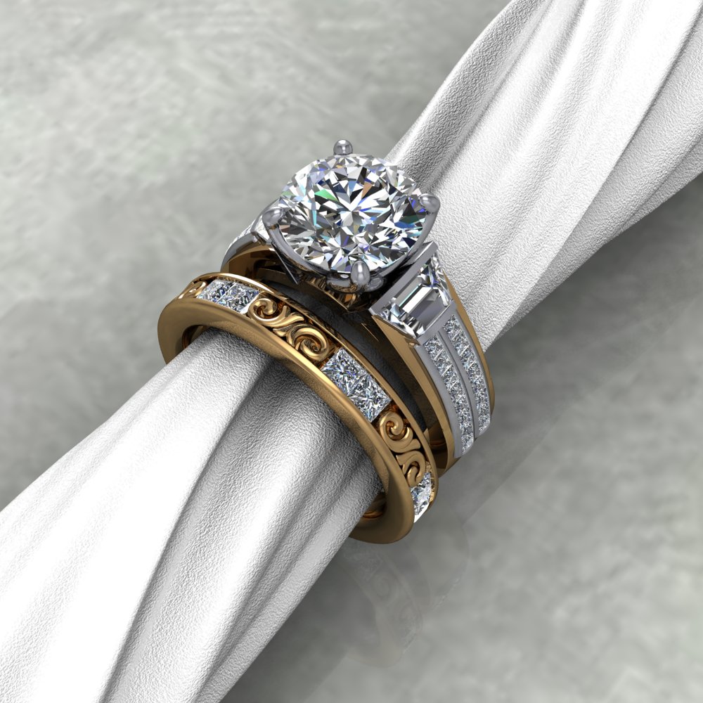 Custom engagement ring design with matching wedding band