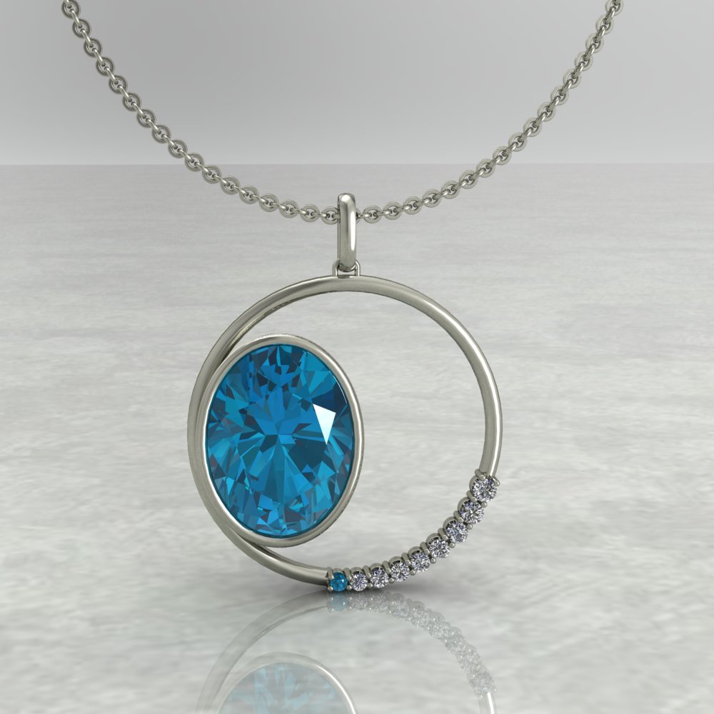 Large blue topaz made into a custom necklace