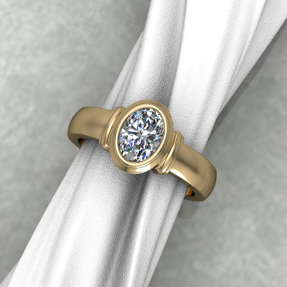 Classic oval diamond reset into a gold band