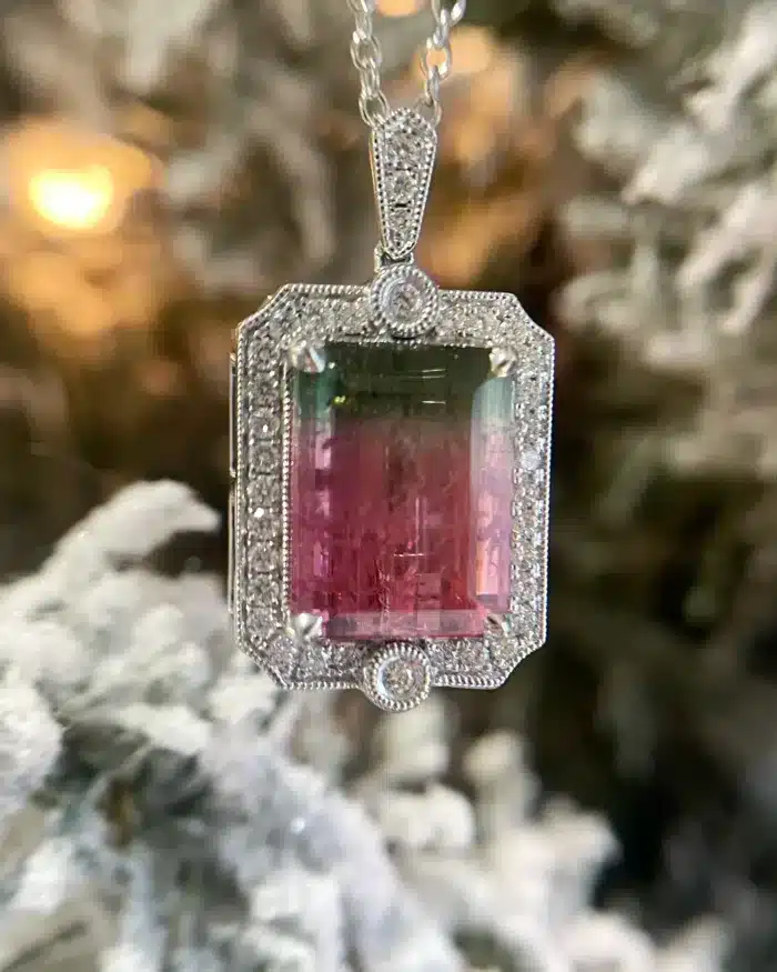 14k White Gold Diamond And Bi-Color Tourmaline Pendant